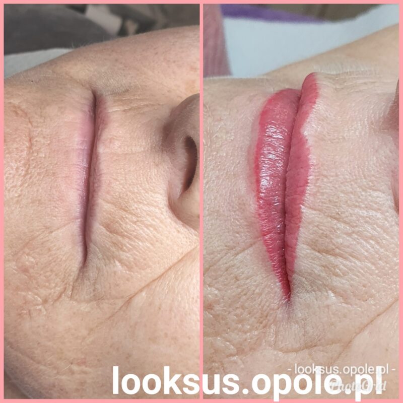 Makijaż permanentny ust, efekt zabiegu w gabinecie Looksus w Opolu